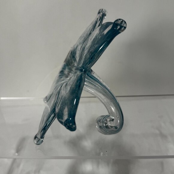 Murano Style Art Glass Hand Blown Stargazer Pale Blue Lily Flower Metallic Silve - Picture 5 of 13